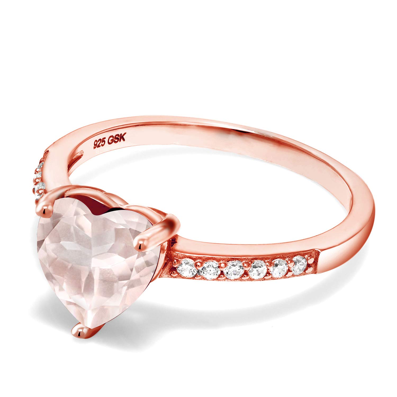 18K Rose Gold Plated Sterling Silver Heart Shaped Rose Quartz Ring for Women - 1.90 CTTW Gemstone Birthstone Jewelry (Sizes 5-9) | Valentine's Day Gift, Anniversary Present, Romantic Proposal Jewelry