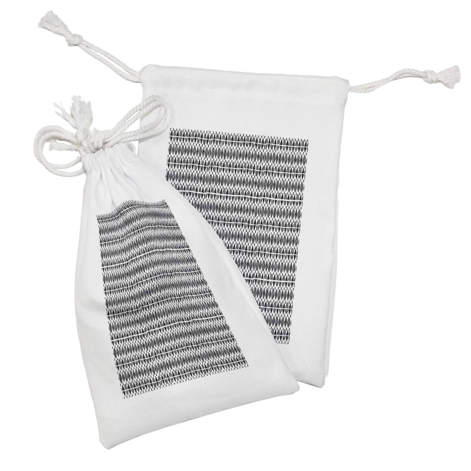 Ambesonne Black and White Fabric Pouch Set of 2 - Monochrome Triangle & Oval Pattern Drawstring Bags (9