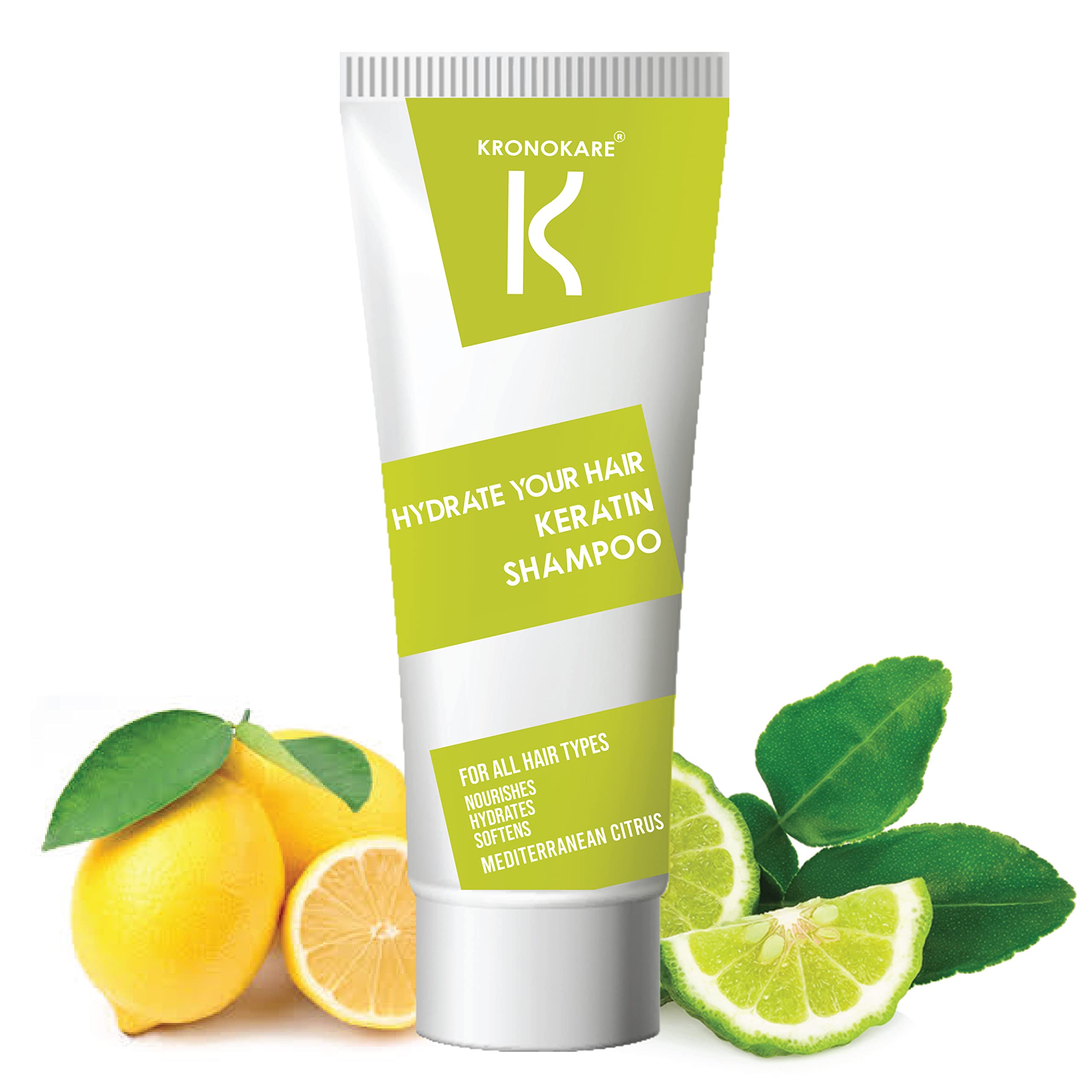Kronokare Hydrating Keratin Shampoo with Rice Bran, Bergamot & Lemon - Vitamin E Enriched, Sulfate Paraben & Silicone Free (50g) - For Dry, Damaged Hair Repair & Daily Moisturizing