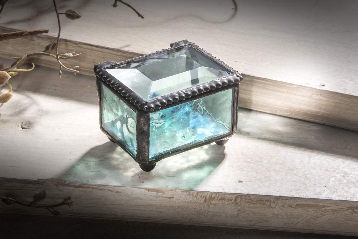 Turquoise Blue Stained Glass Ring Box - Small Jewelry Gift Box for Engagement Rings, Wedding Bands & Keepsakes - Handcrafted Glass Jewelry Trinket Case - Perfect for Proposals, Anniversaries & Special Occasions