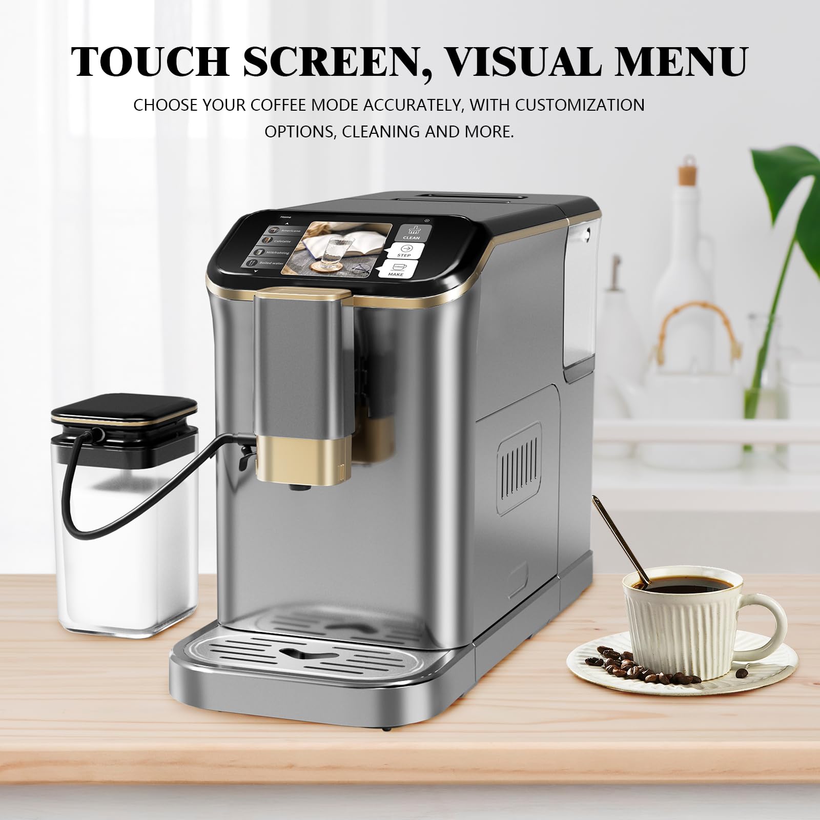 Premium 20 Bar Fully Automatic Espresso Machine with Milk Frother & Steam Wand - Professional Coffee Maker for Cappuccino, Latte & Espresso - Includes Insulated Milk Container (Gold) - Perfect for Home, Office & Cafe Use