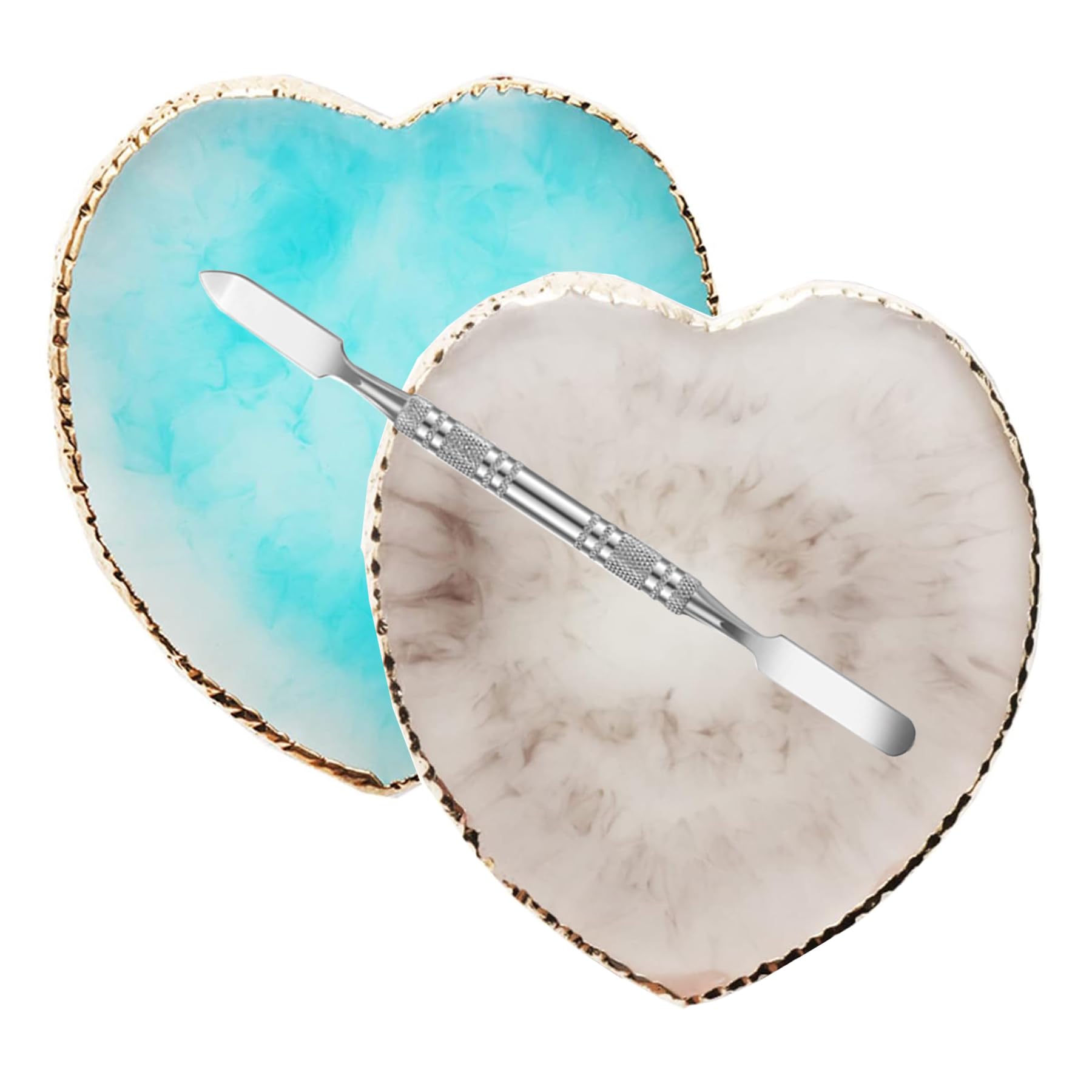 2 Pcs Resin Nail Art Palette with Spatula - Gray & Blue Nail Polish Mixing Plate for Professional & DIY Manicures - Perfect for Salon, Home Use & Nail Art Enthusiasts