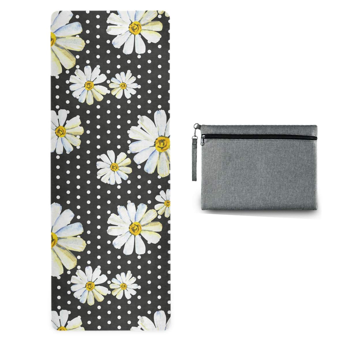 Premium Non-Slip Travel Yoga Mat with Watercolor Chamomile Floral Design - Lightweight Foldable Exercise Mat with Carrying Bag & Sweat Absorbent Cover - Perfect for Yoga, Pilates, Home Workouts & Travel Fitness