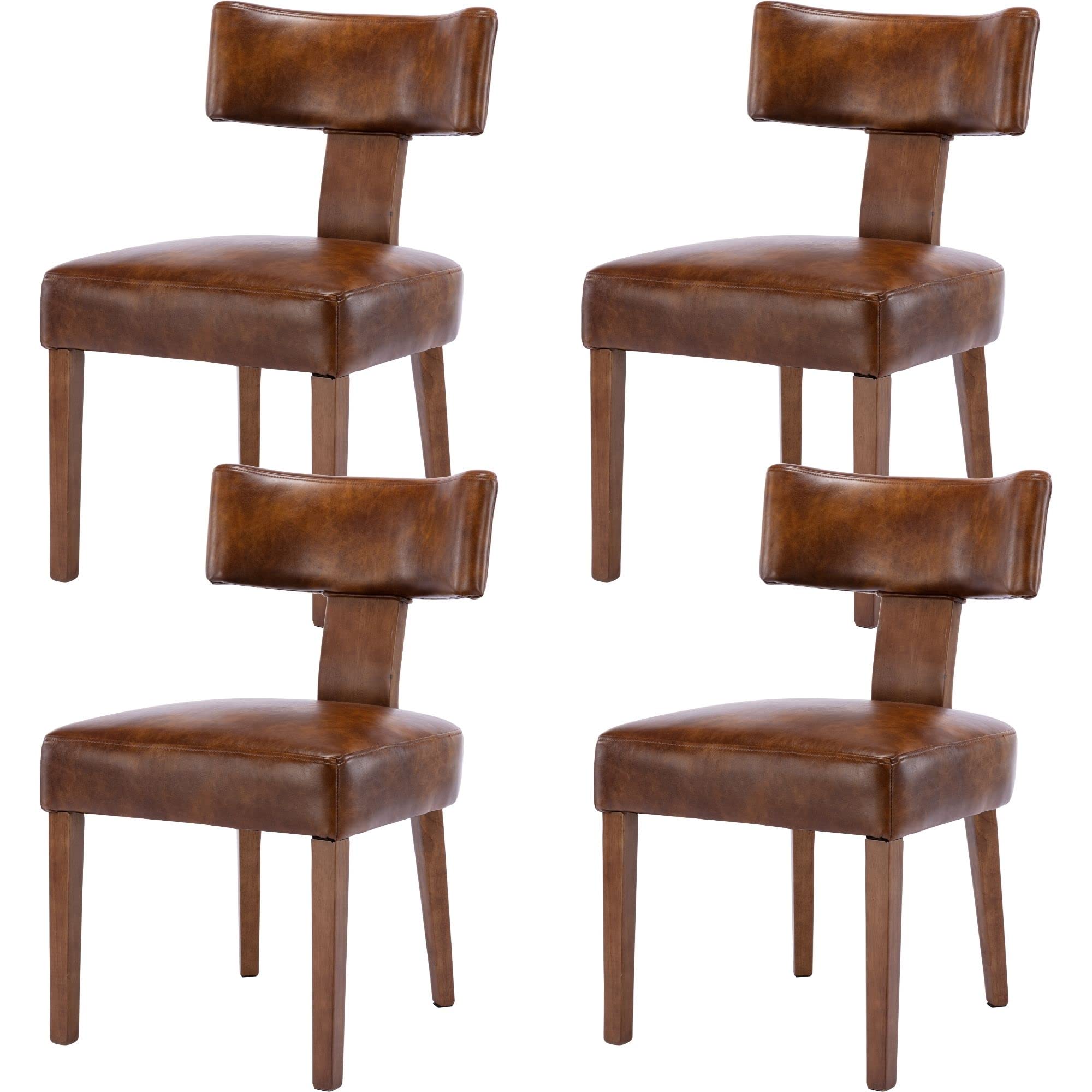 4 PU Leather Upholstered Side Chairs - Modern Armless Parson Dining Chairs with Solid Wood Frame in Brown | Perfect for Kitchen, Dining Room, Breakfast Nook & Small Space Decor