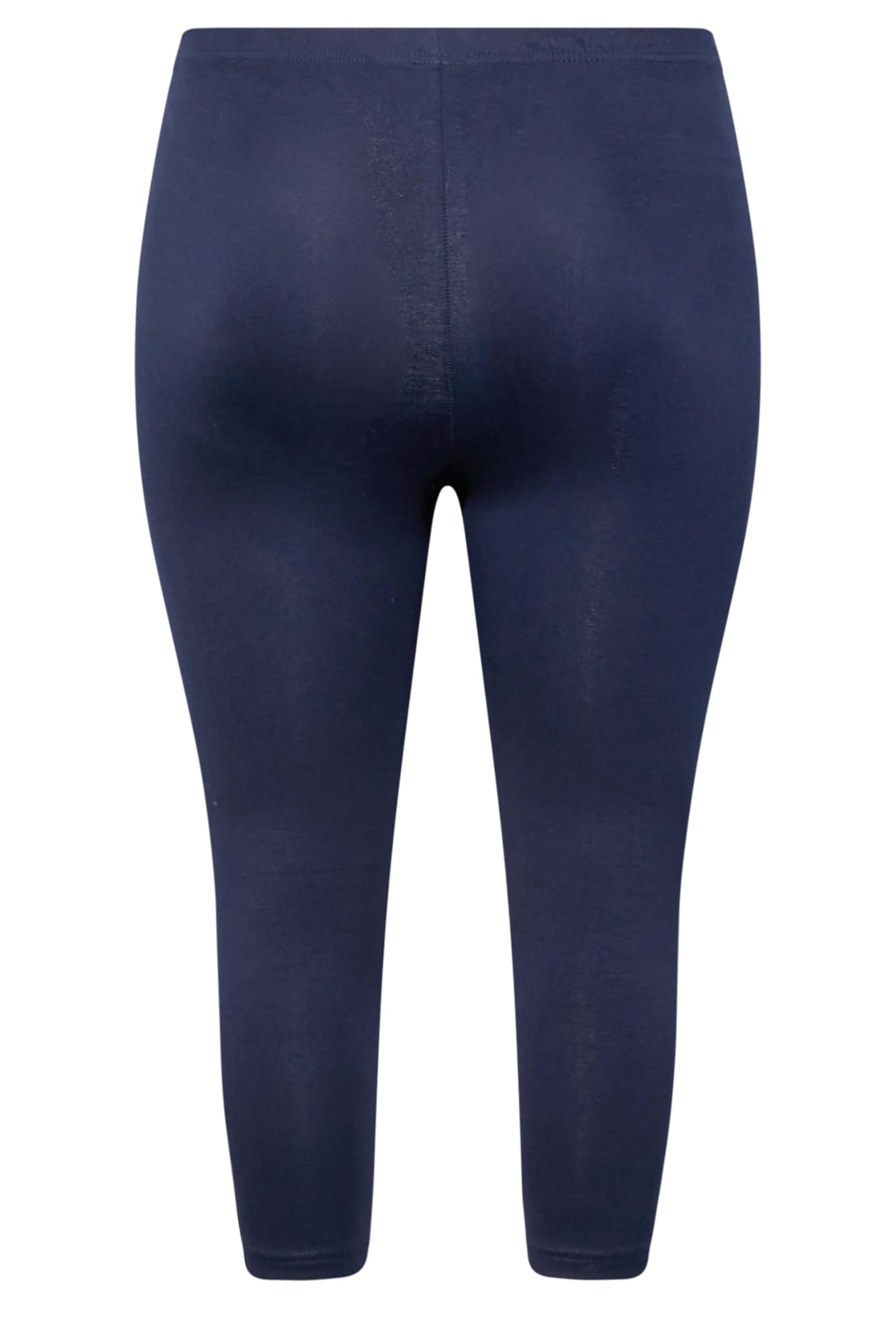 Plus Size Navy Blue Cotton Stretch High Waisted Cropped Leggings for Women - Soft Yoga Pants for Workout, Gym & Lounge Wear