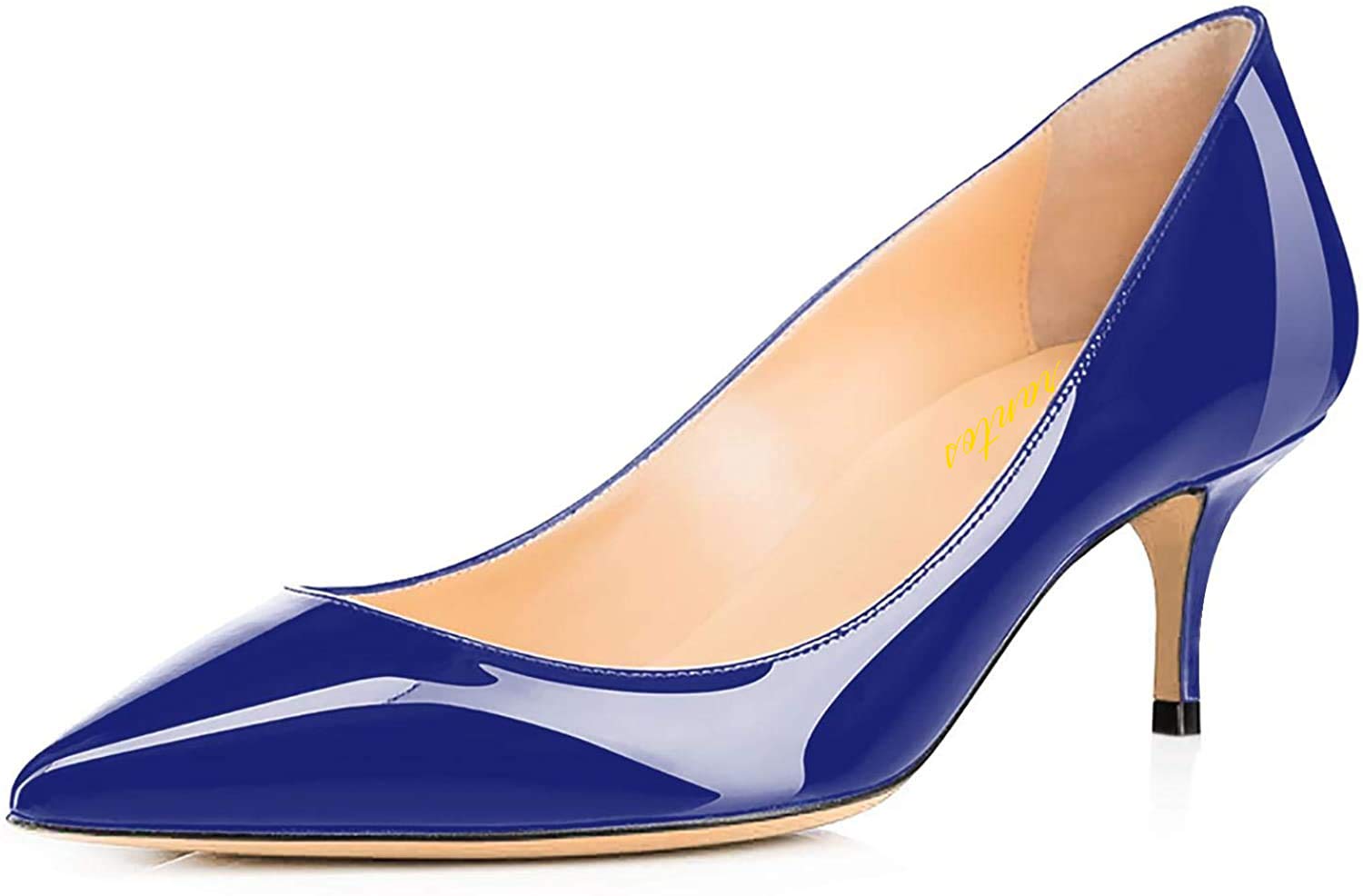 AMARANTOS Women's Pointed Toe Kitten Heel Pumps - Slip On Comfortable Dress Shoes for Work, Office & Special Occasions