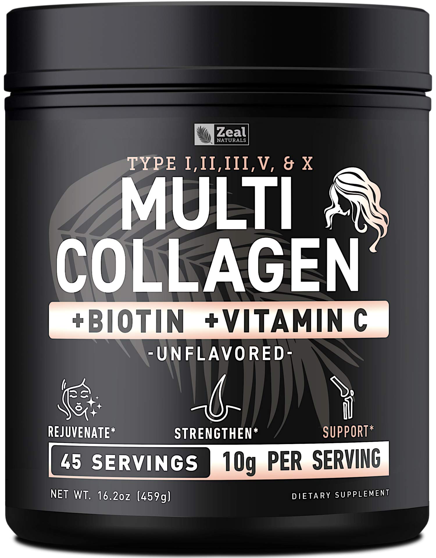 Multi Collagen Peptides Powder with Vitamin C & Biotin for Hair Growth, Skin & Nails - Marine, Bovine, Chicken Collagen Protein Supplement (Unflavored, 45 Servings) | Supports Joint Health & Anti-Aging for Women & Men