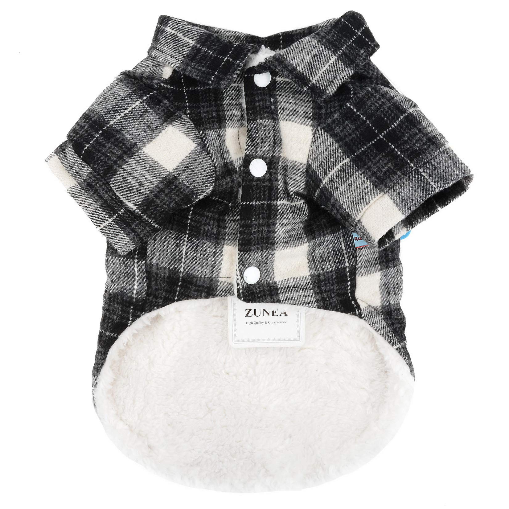 ZUNEA Plaid Fleece-Lined Winter Coat for Small Dogs & Cats - Warm Cold Weather Pet Sweater for Puppies, Girls & Boys (Black, M) - Perfect for Outdoor Walks & Winter Adventures
