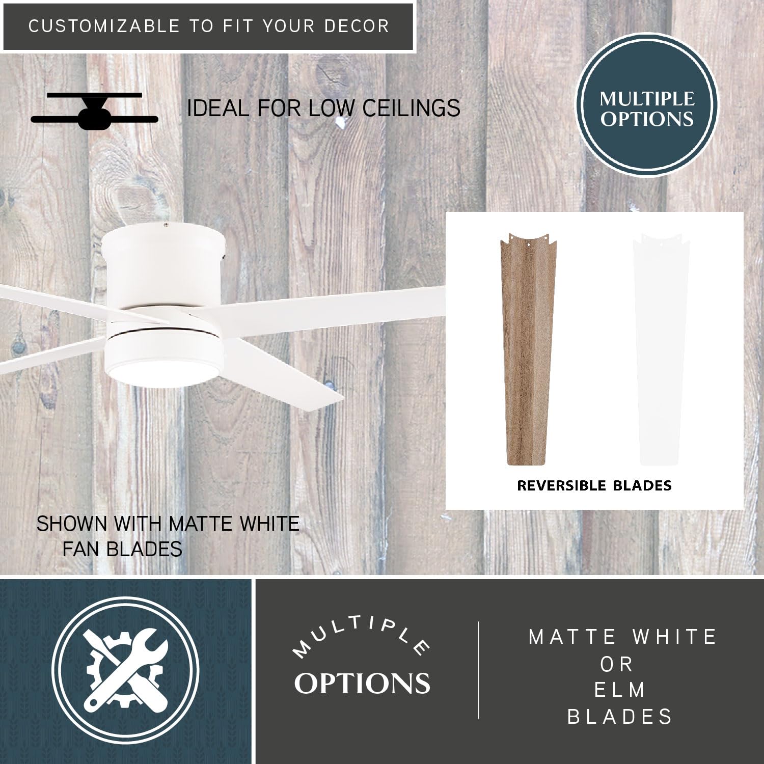 VAXCEL Erie Matte White Flush Mount Ceiling Fan with LED Light Kit and Remote - Perfect for Bedroom, Living Room, and Home Office