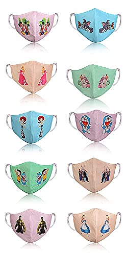 BIGXEN Reusable Double Layer Cotton Face Mask for Kids - Soft, Breathable & Washable Fabric with Comfortable Ear Loops - 10 Pack for Boys & Girls - Perfect for School, Travel & Outdoor Activities