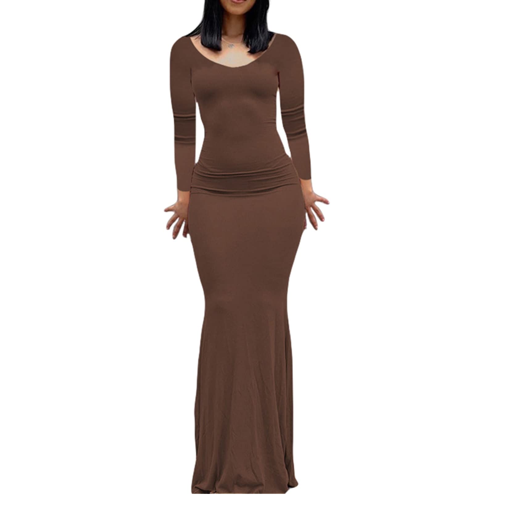 Elegant Long Sleeve Bodycon Maxi Dress for Women - Slim Fishtail Evening Gown for Cocktail Party, Wedding Guest, Prom & Formal Events