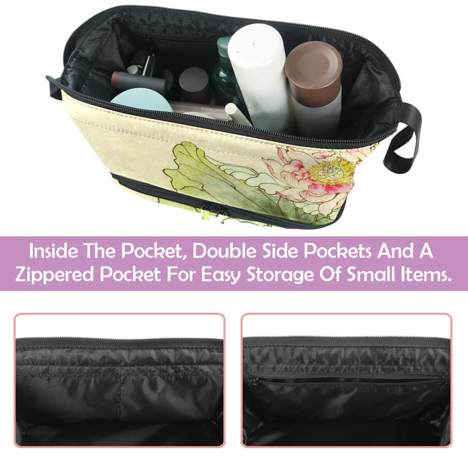 Large Waterproof Makeup Bag for Women - Travel Cosmetic Organizer with Lotus Flower Design, Spacious Toiletry Bag for Makeup Brushes & Skincare | Perfect for Travel, Gym, and Daily Use