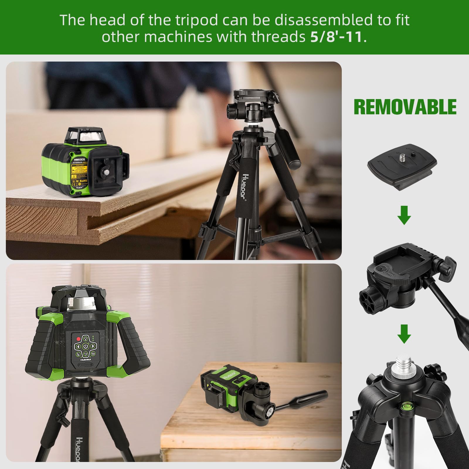 Huepar 360° Self-Leveling Laser Level with Rechargeable Battery & 50