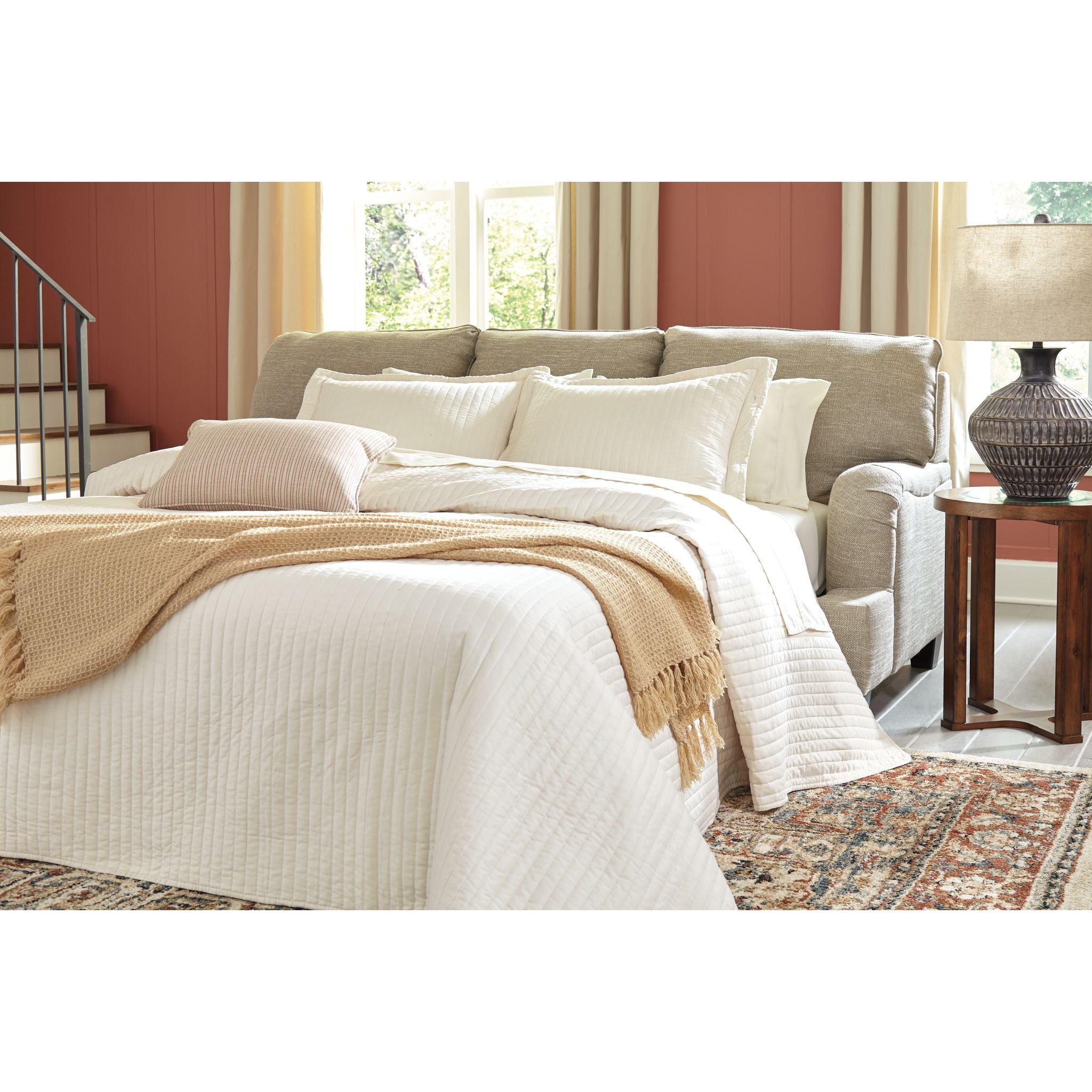 Almanza Queen Sleeper Sofa Bed in Wheat - Convertible Comfort for Small Spaces & Guest Rooms | Perfect for Apartments, Dorms & Home Offices