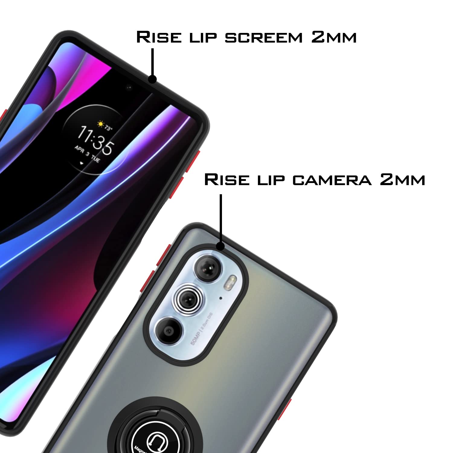 CoverON Magnetic Phone Case for Motorola Edge+ Plus 2022 / Moto Edge 30 Pro / Edge X30 - Clear Hard Back with Rubber Grip & Magnetic Mount - Black - Perfect for Driving, Work & Everyday Protection