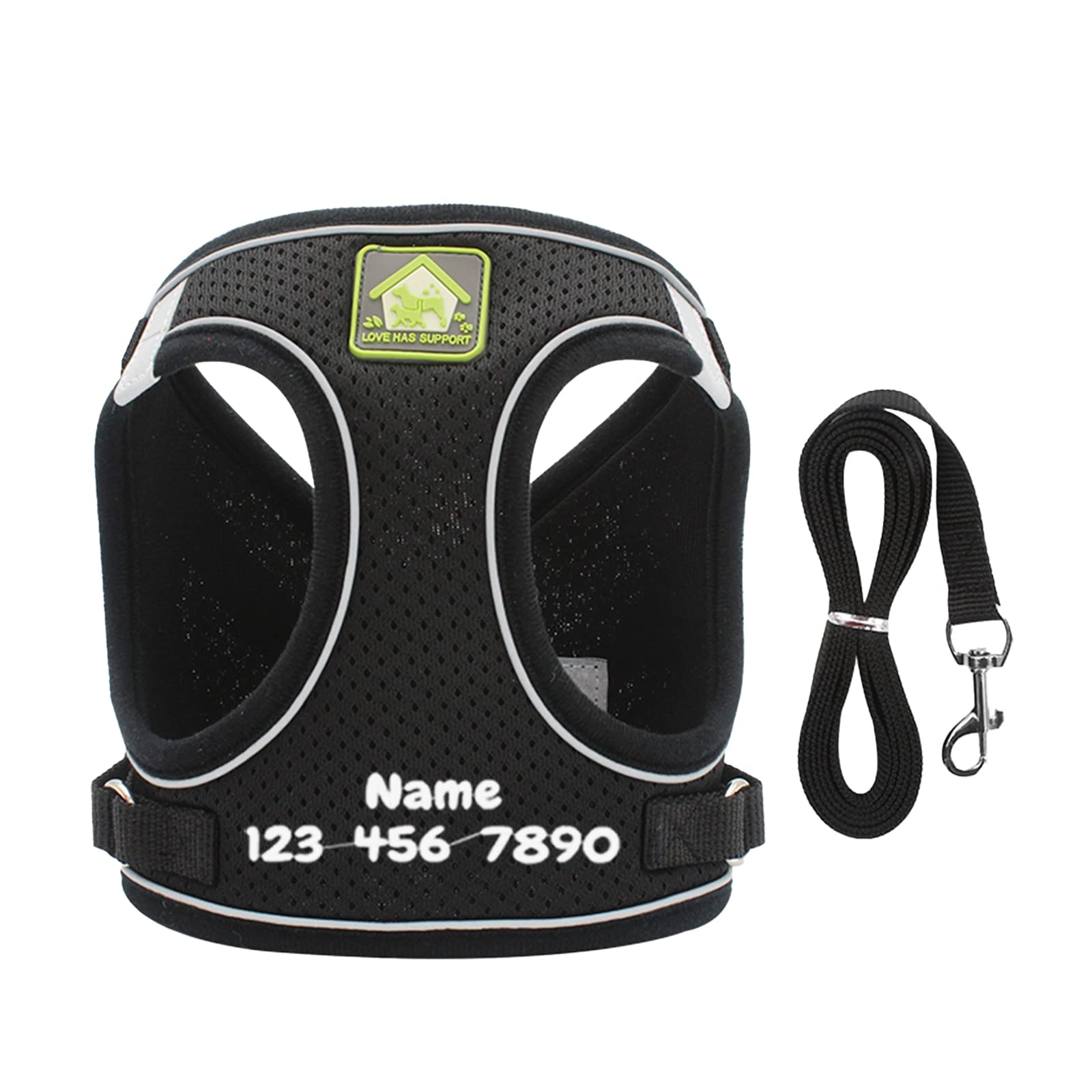 No-Pull Adjustable Reflective Dog Harness & Leash Set for Small & Medium Dogs - Breathable Soft Step-in Vest Harness for Puppies - Perfect for Outdoor Walking, Jogging & Night Safety (Black, Size S)