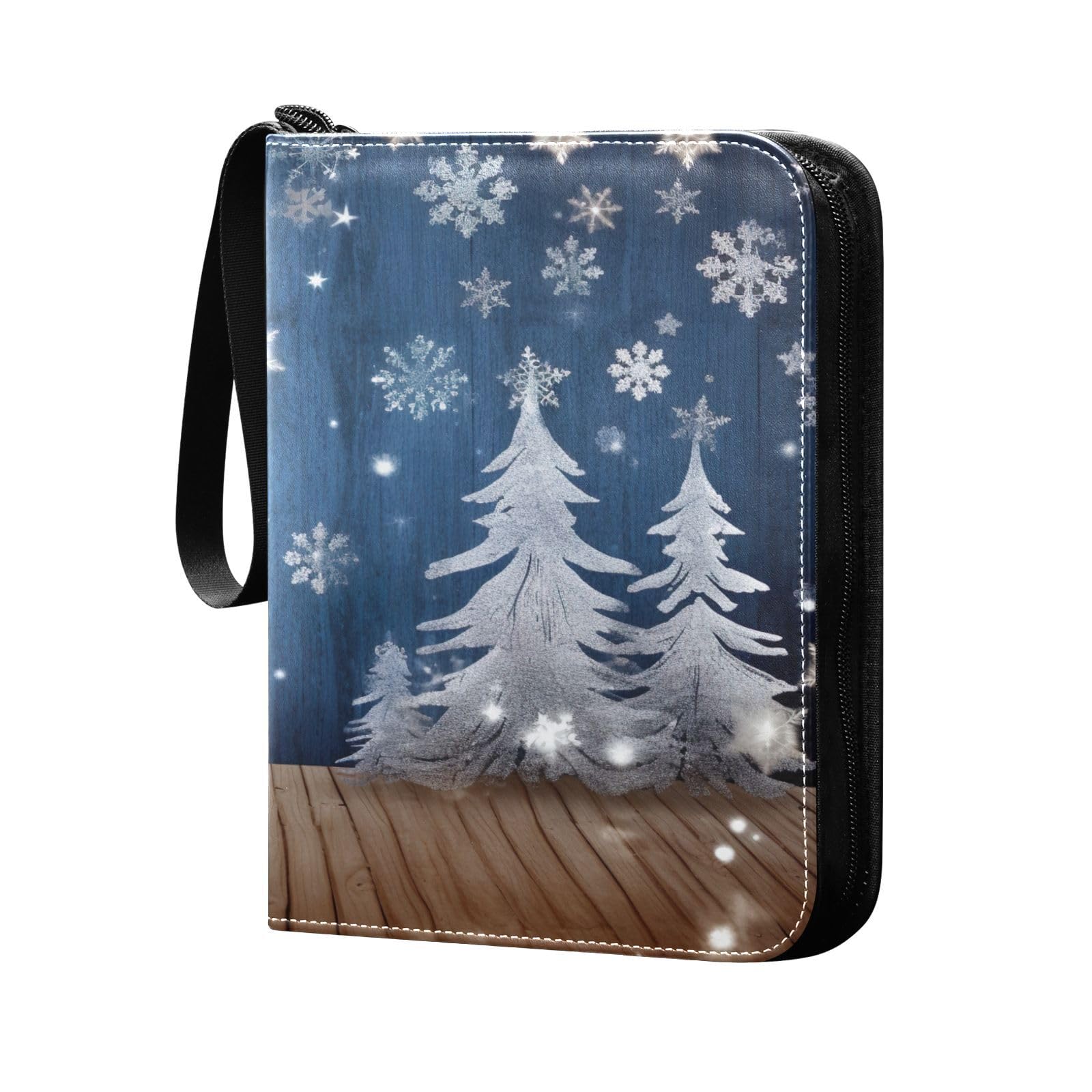 Winter Snowflake Christmas Tree 4-Pocket Trading Card Binder Book - Holds 400 Cards with 50 Sleeves & 3-Ring Design - Perfect for Football, Pokemon, MTG, and Sports Card Collectors (Great for Holiday Gifts & Card Game Storage)