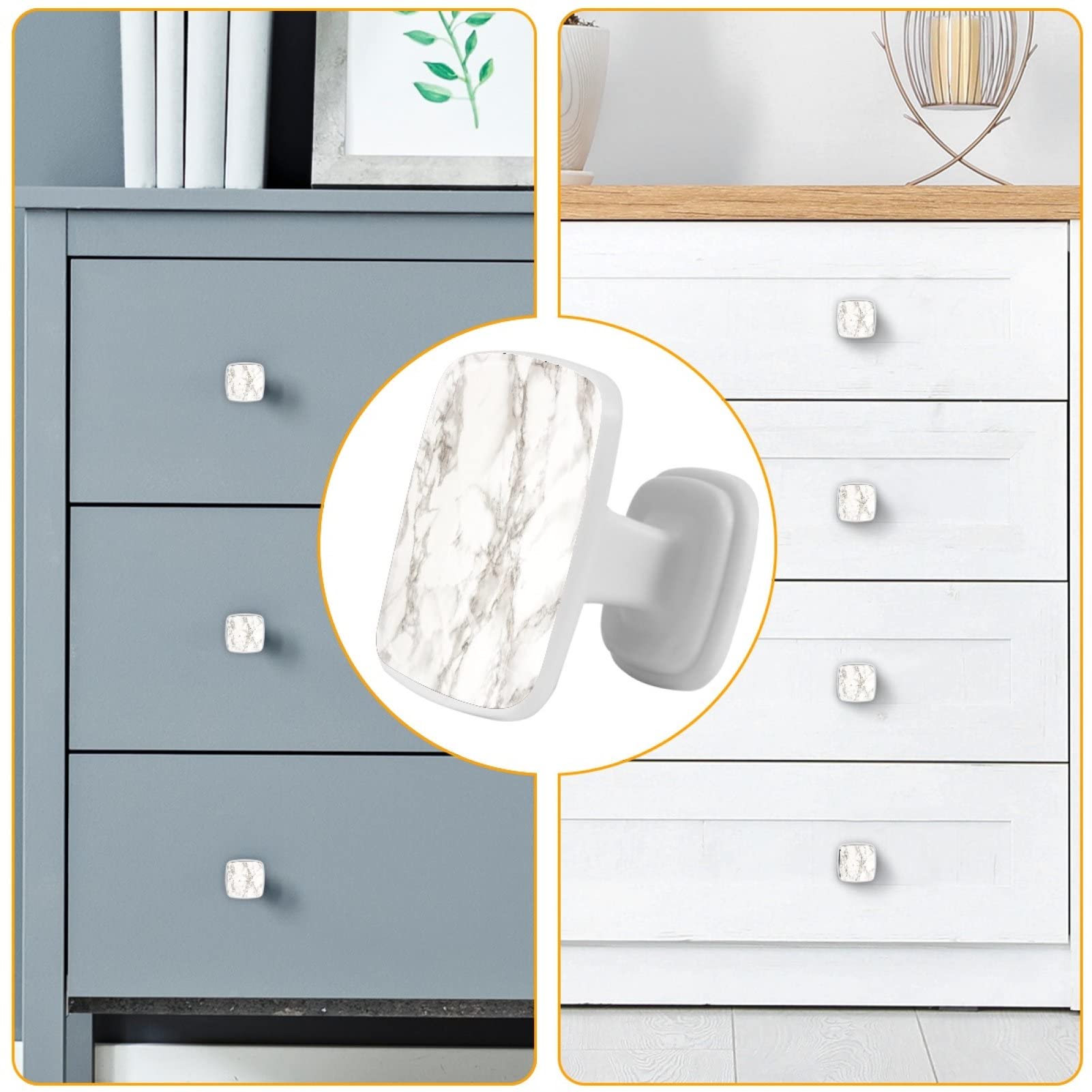 4-Pack White Marble Texture Crystal Glass Drawer Knobs - 30mm Square Cabinet Pulls for Kitchen, Dresser, Wardrobe & Cupboard - Ergonomic Furniture Handles for Easy Opening & Stylish Home Decor