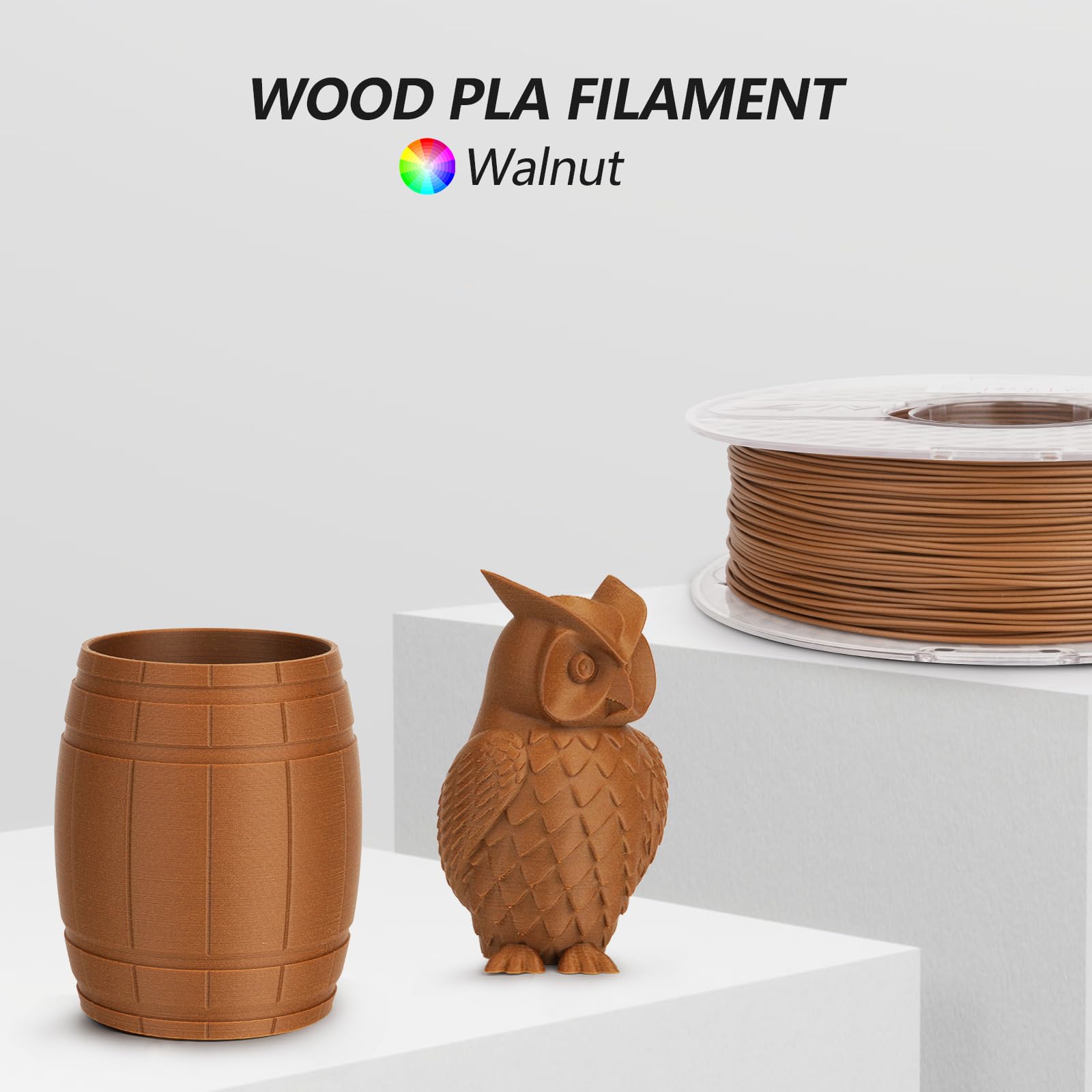 AMOLEN 1.75mm Dark Walnut Wood PLA 3D Printer Filament with Real Wood Fiber - 1KG Spool (±0.02mm Accuracy) for Wood Texture Prints - Perfect for DIY Crafts, Home Decor & Architectural Models