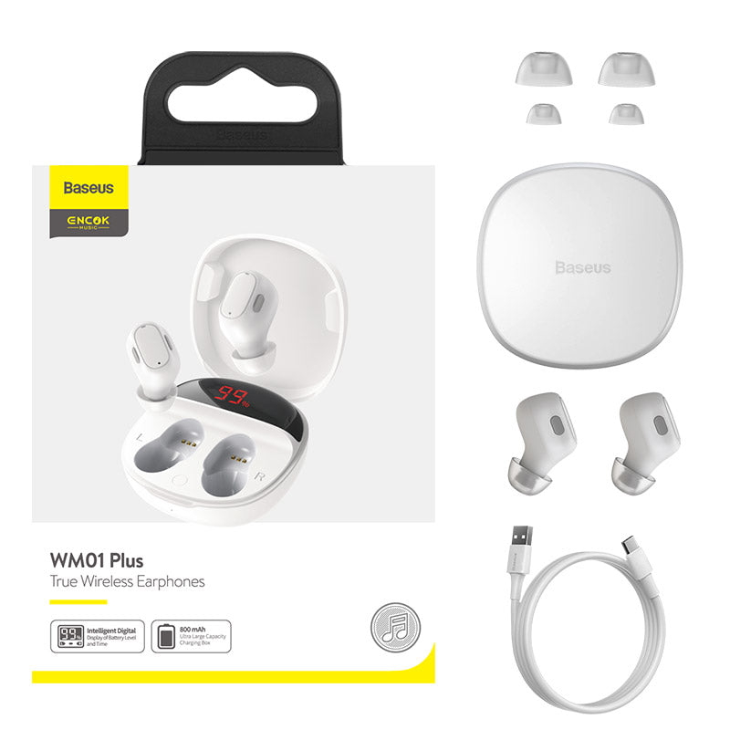 Baseus WM01 Plus Wireless Bluetooth Earbuds - Hi-Fi Stereo Sound, IPX5 Waterproof, 30H Playtime for Running, Gym, Workout & Travel