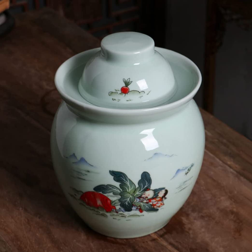 Premium Thickened Porcelain Pickling Jar with 2 Airtight Lids - Ceramic Fermentation Crock for Kimchi, Sauerkraut, Pickles & Vegetables | Food-Grade Storage Container for Homemade Fermented Foods | Ideal for Kitchen, Pantry & DIY Food Preservation