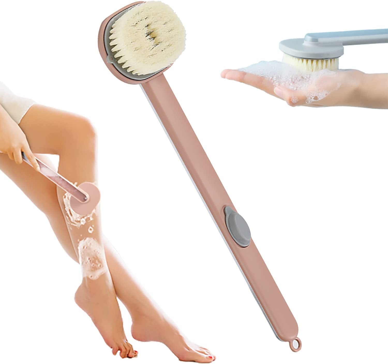 YOOUS Long Handle Shower Back Brush for Men & Women - Exfoliating Body Brush with Replaceable Head, Deep Cleansing & Massage - Perfect for Hard-to-Reach Areas & Relaxing Bath Time