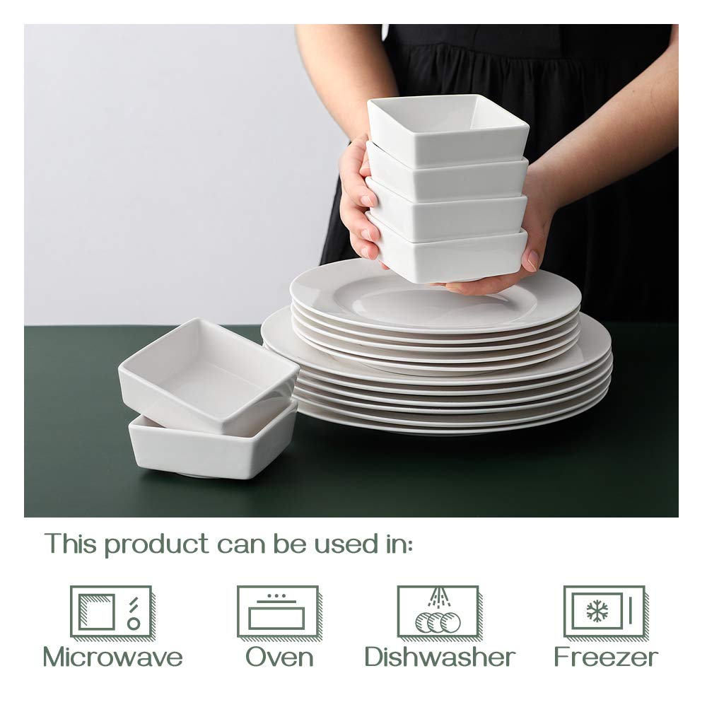 DOWAN 6 oz Square Porcelain Ramekins - Oven Safe Baking Dishes for Creme Brulee, Souffle, Desserts, Appetizers & Dipping Sauces | Set of 6 White Ramekin Bowls | Perfect for Home Baking, Restaurant Use & Party Serving