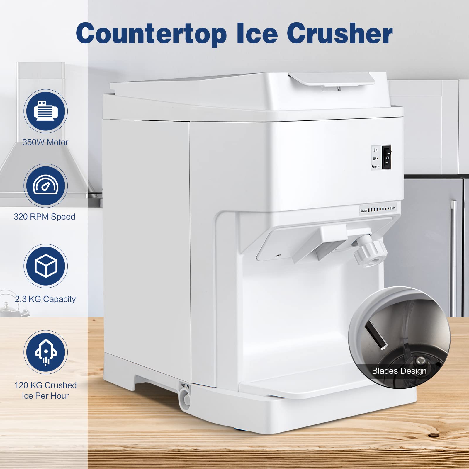 TANGZON 350W Commercial Ice Shaver Machine - Adjustable Ice Thickness, 120kg/h High Capacity, Food Grade Stainless Steel Snow Cone Maker with Drain Pipe - Perfect for Home Kitchen, Bars, Restaurants, and Catering Businesses (Great for Smoothies, Cocktails, and Frozen Treats)