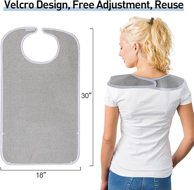 Pozico Washable Waterproof Adult Bibs for Women, Men & Elderly - Reusable Clothing Protector with Debris Trap for Dining, Mealtime & Daily Use