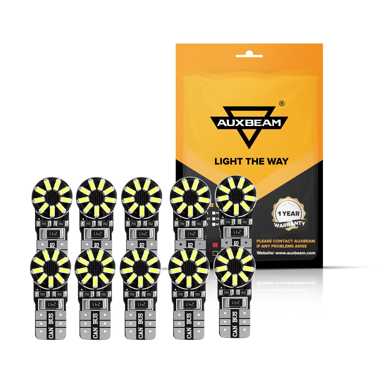 Auxbeam 194 LED Bulbs 10 Pack - Super Bright 6000K White 168 2825 T10 W5W 18-SMD LED Light Bulbs for License Plate, Interior, Dome & Map Lights - Perfect for Cars, Trucks & SUVs