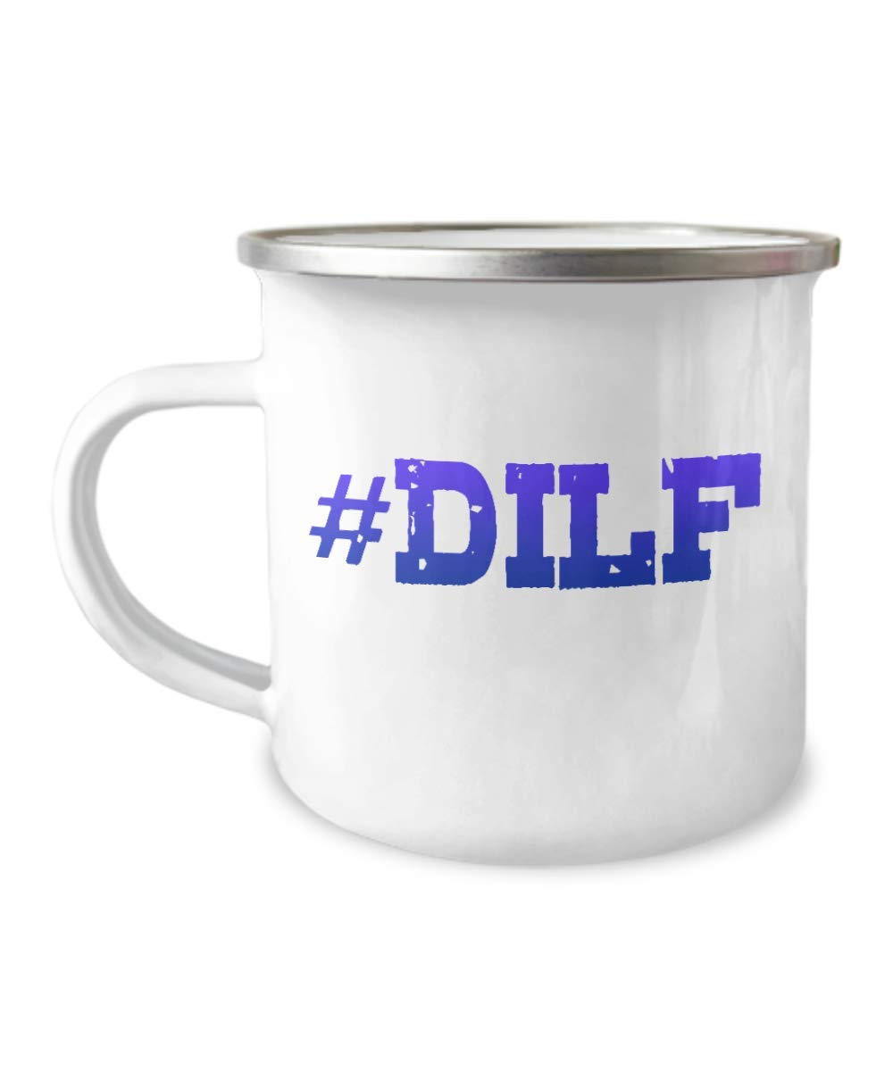 Zapbest DILF Coffee Mug - 12oz Stainless Steel Enamel Camping Mug for Dad, Husband & Father - White Insulated Travel Cup - Perfect for Camping, Office & Father's Day Gifts