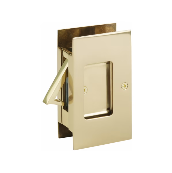 Polished Brass Pocket Door Lock - 4 1/2 Inch Large Bathroom Privacy Lock Hardware for Sliding Doors, Closets & Home Interior Use