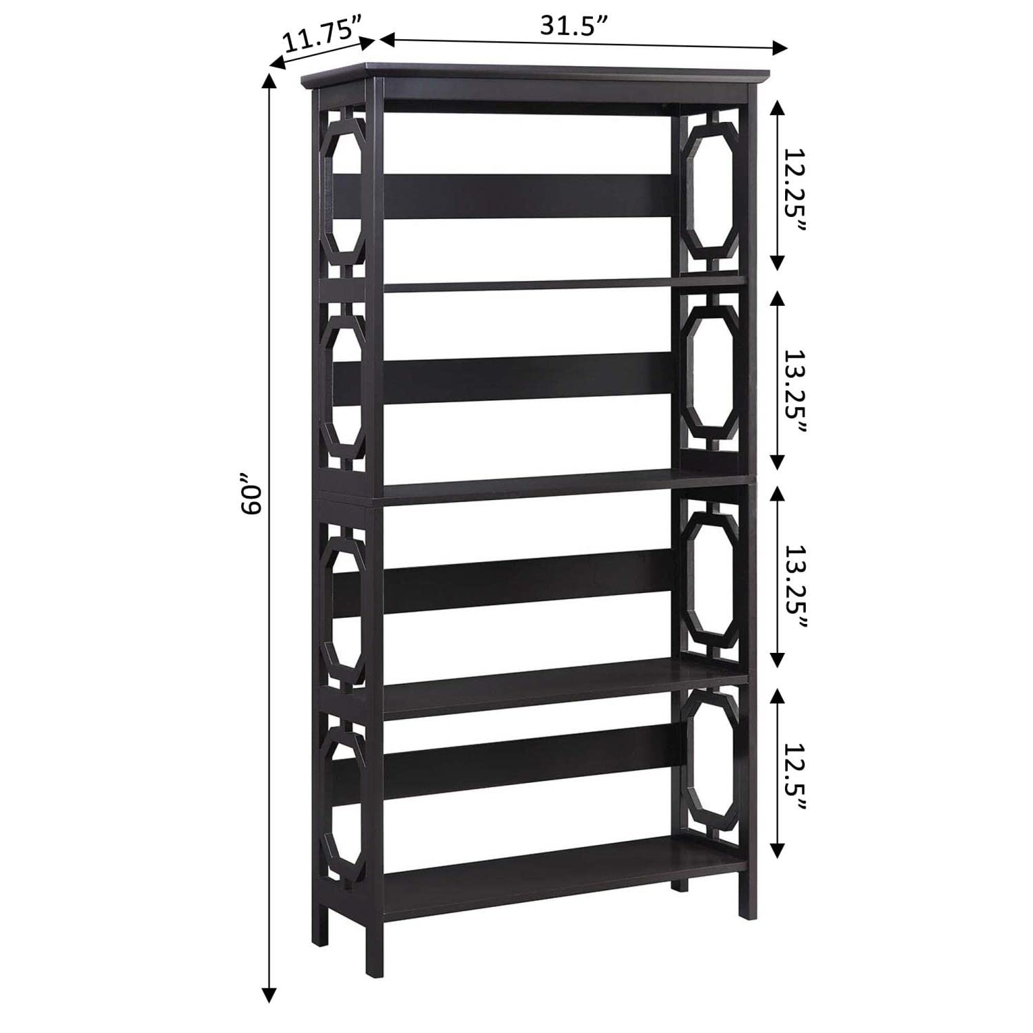 Convenience Concepts Omega 5-Tier Bookcase in Espresso Finish - Perfect for Home Office, Living Room & Bedroom Storage