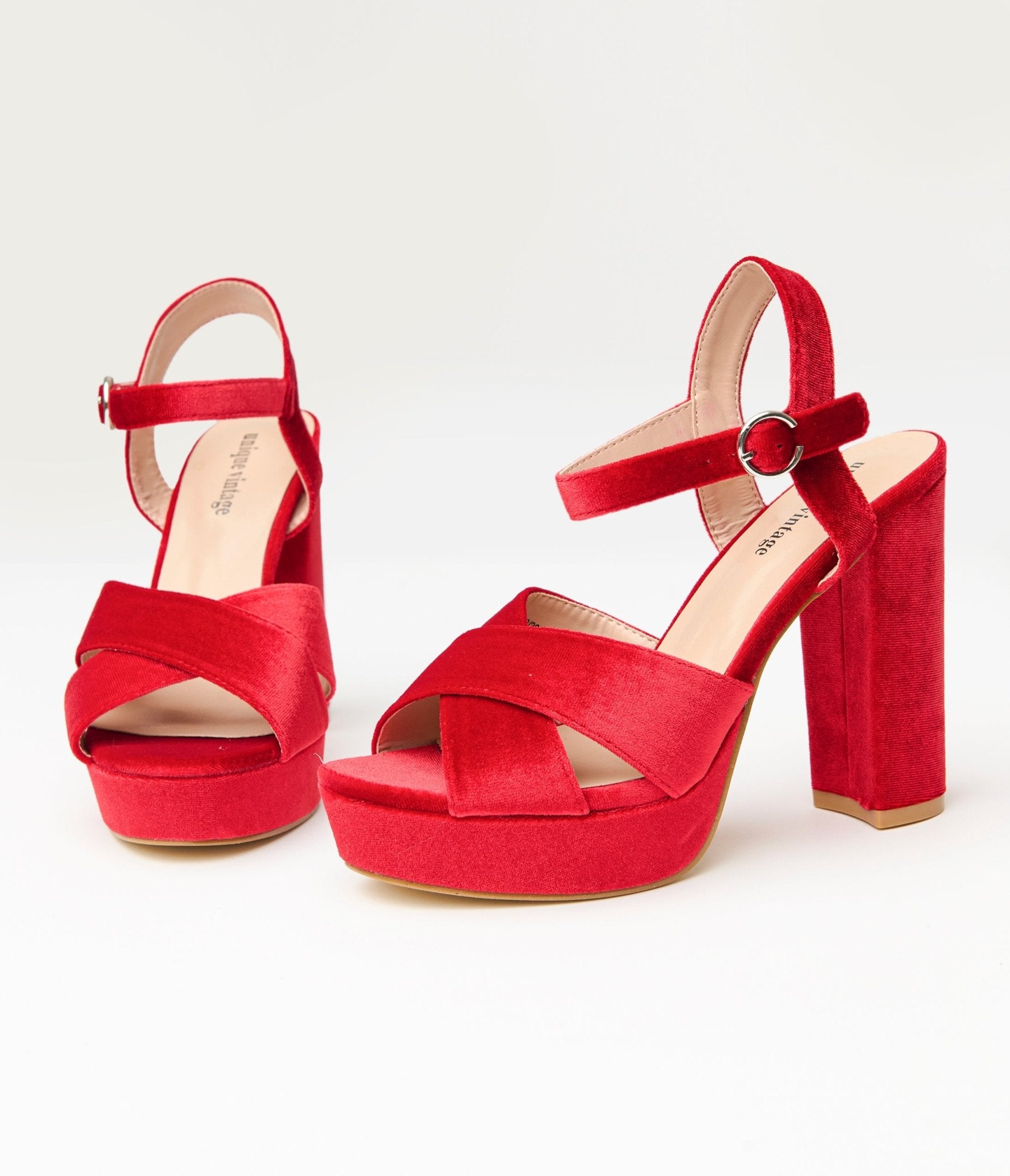 Vintage 1970s Red Velvet Platform Shoes - Retro 70s Disco Party & Halloween Costume Outfit