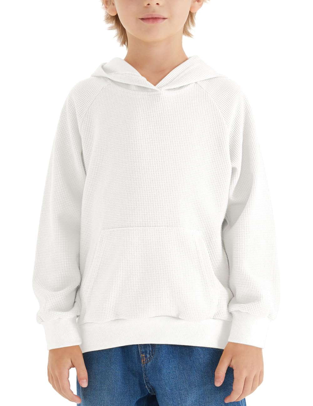 **Gege Boys Plaid Long Sleeve Pullover Hoodie - Soft Waffle Knit Casual Hooded Sweatshirt with Pockets for School, Play & Outdoor Activities**