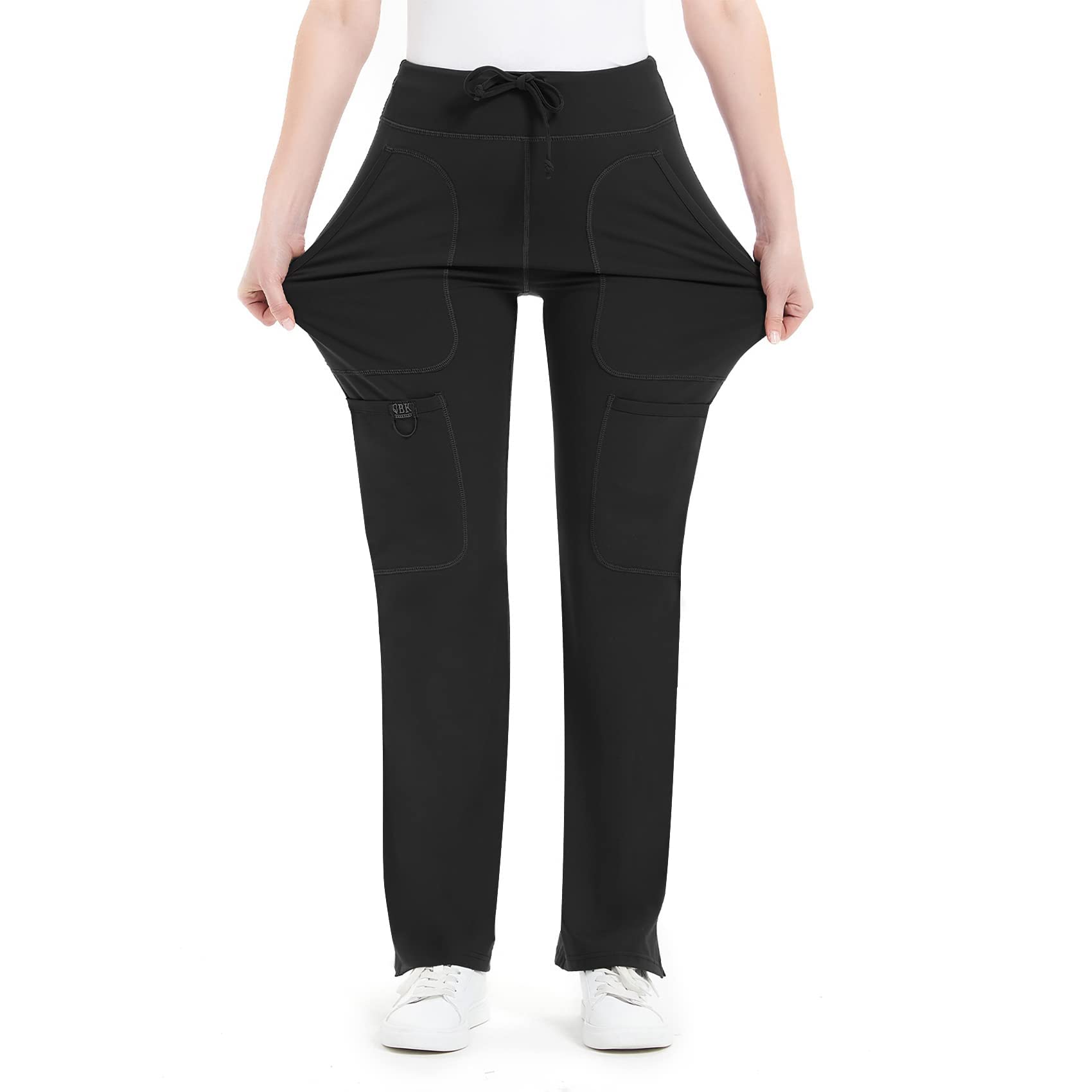 QBK Women's Mid Rise Yoga Scrub Pants - 5 Pocket Cargo Work Pants for Yoga, Nursing & Healthcare Professionals | Comfortable Stretchy Medical Uniform Pants for Workouts, Hospital Shifts & Everyday Wear