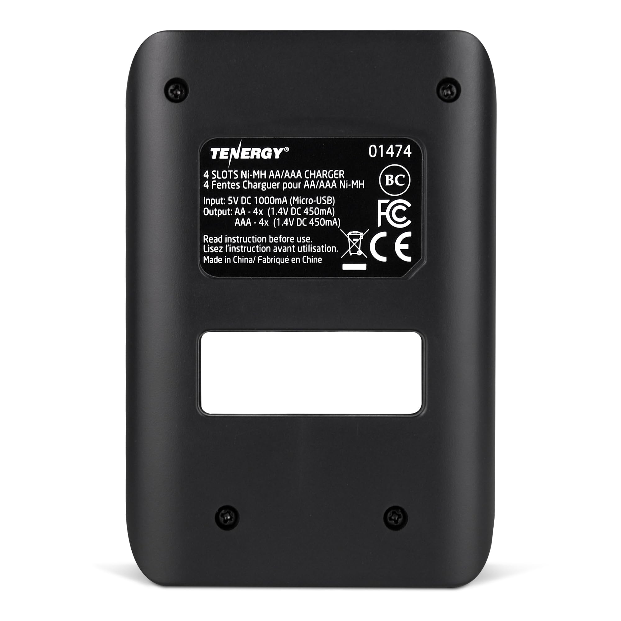 Tenergy TN474U 4-Bay LCD NiMH/NiCD Battery Charger with USB Input - Fast Charging for AA/AAA Rechargeable Batteries - Perfect for Cameras, Game Controllers & Electronics