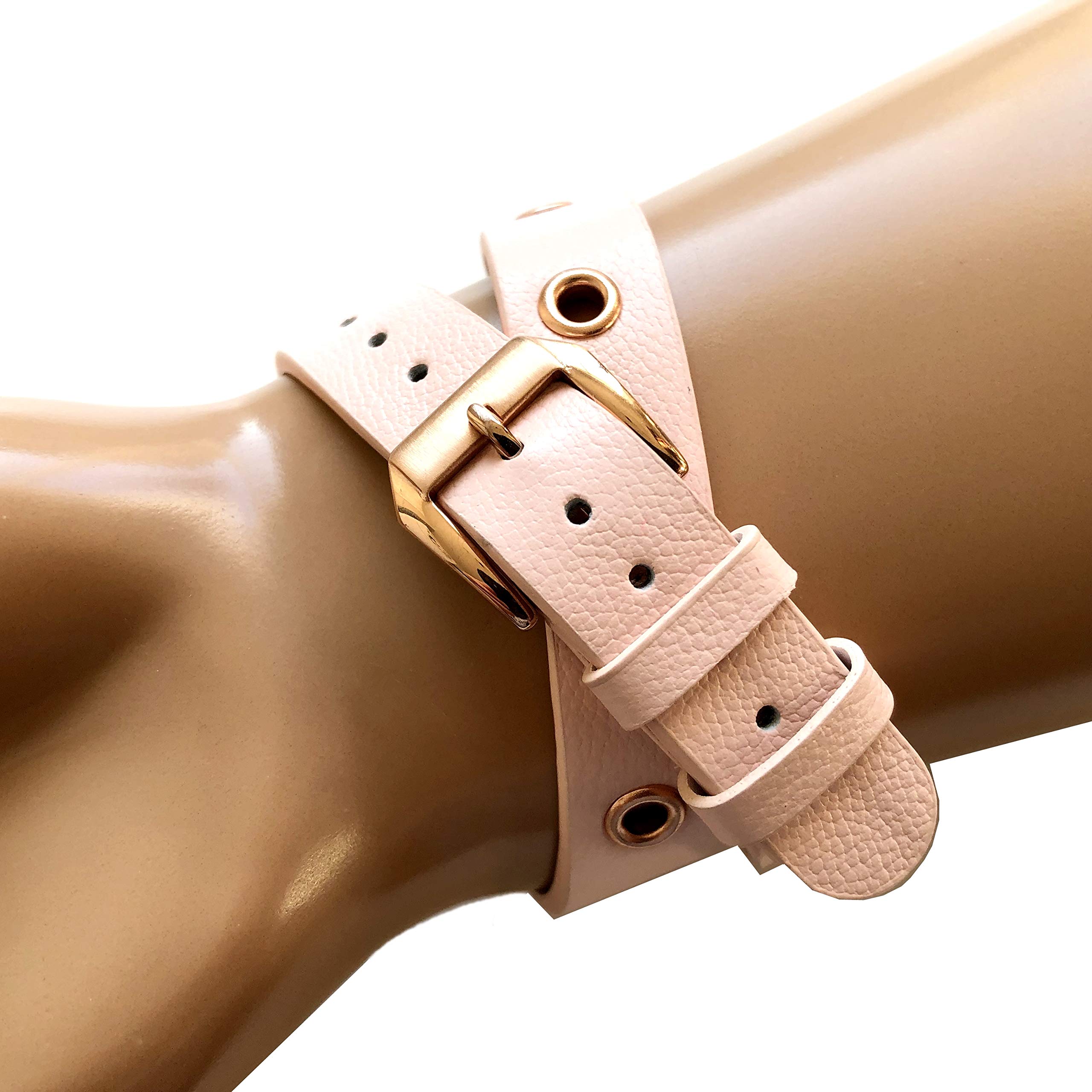 Pink Double Wrap Leather Band with Grommets for Fitbit Inspire & Inspire HR - Twice Around Wrist Strap (Includes 2 Black Buckle Adapters) - Perfect for Workouts, Running & Daily Activity Tracking