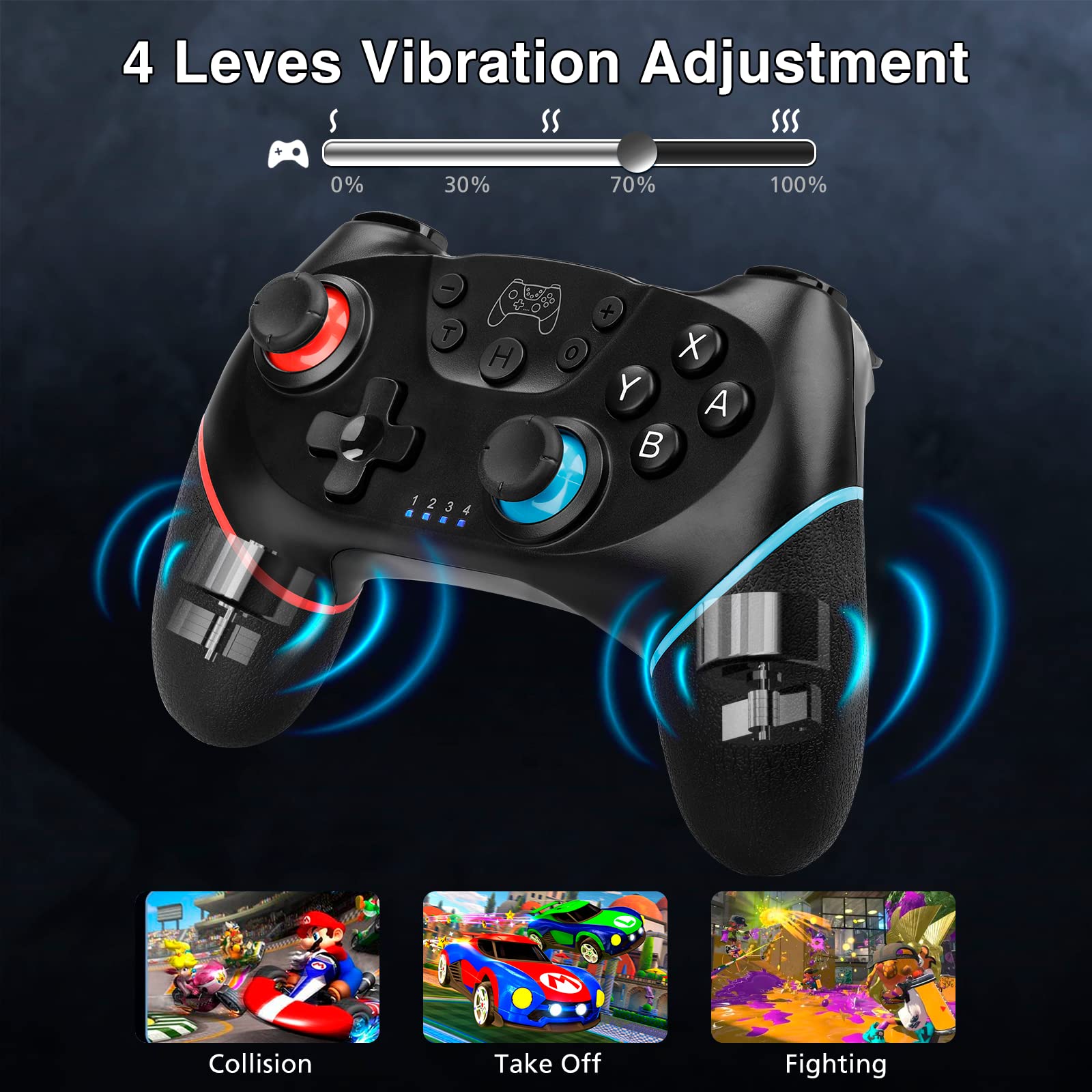 YCCTEAM Wireless Pro Controller for Nintendo Switch/Switch Lite/Switch OLED/PC - Dual Vibration, Motion Control & Turbo Function - Perfect for Gaming at Home or On-The-Go