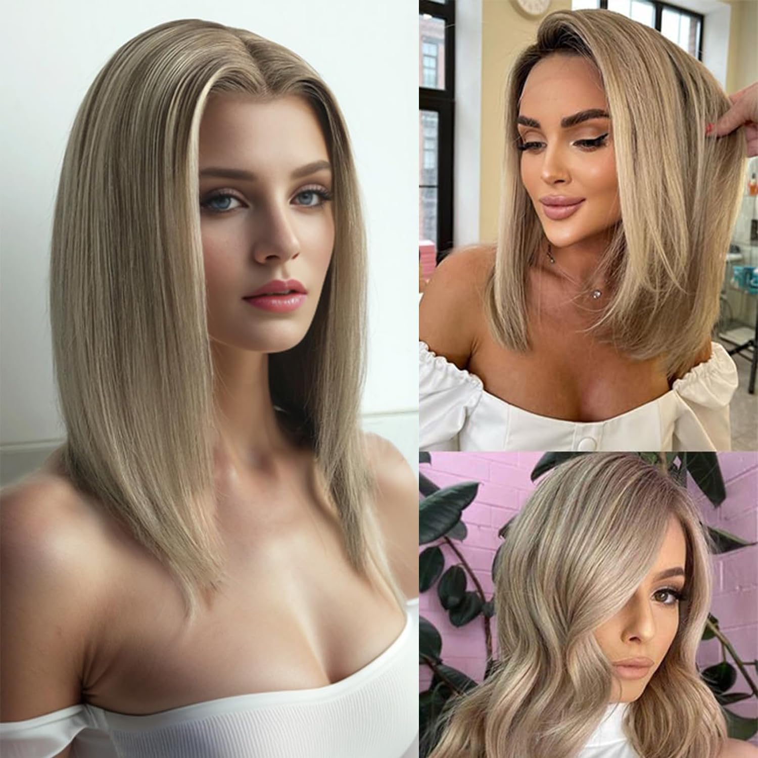 Ash Blonde Ombre Short Bob Wig with 13x4 HD Lace Front - 100% Human Hair, Pre-Plucked, 180 Density, 12 Inch - Perfect for Daily Wear, Cosplay & Special Occasions
