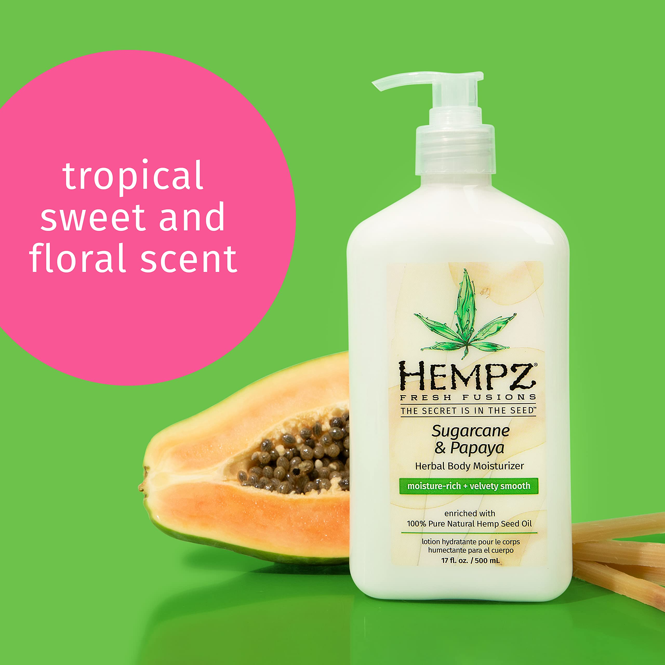 Hempz Herbal Body Moisturizer with Sugarcane & Papaya - 17 oz Hydrating Lotion for Dry Skin - Perfect for Daily Use, After Shower & Spa Treatments