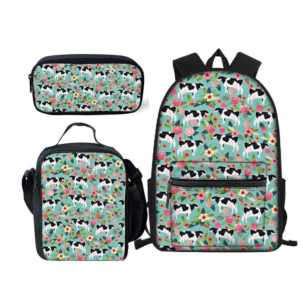 Cow Print Backpack Set for Boys - School Backpack, Lunch Bag & Pencil Case - Durable Book Bag for School, Travel & Daily Use