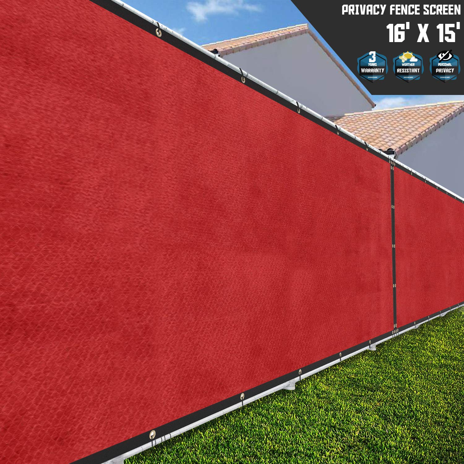 TANG Sunshades Depot 16'X15' Heavy Duty Commercial Windscreen Privacy Fence Screen - 180GSM Red Mesh Netting with 88% Privacy Blockage & Excellent Airflow - 3 Year Warranty - Perfect for Backyard Privacy, Construction Sites, and Outdoor Events