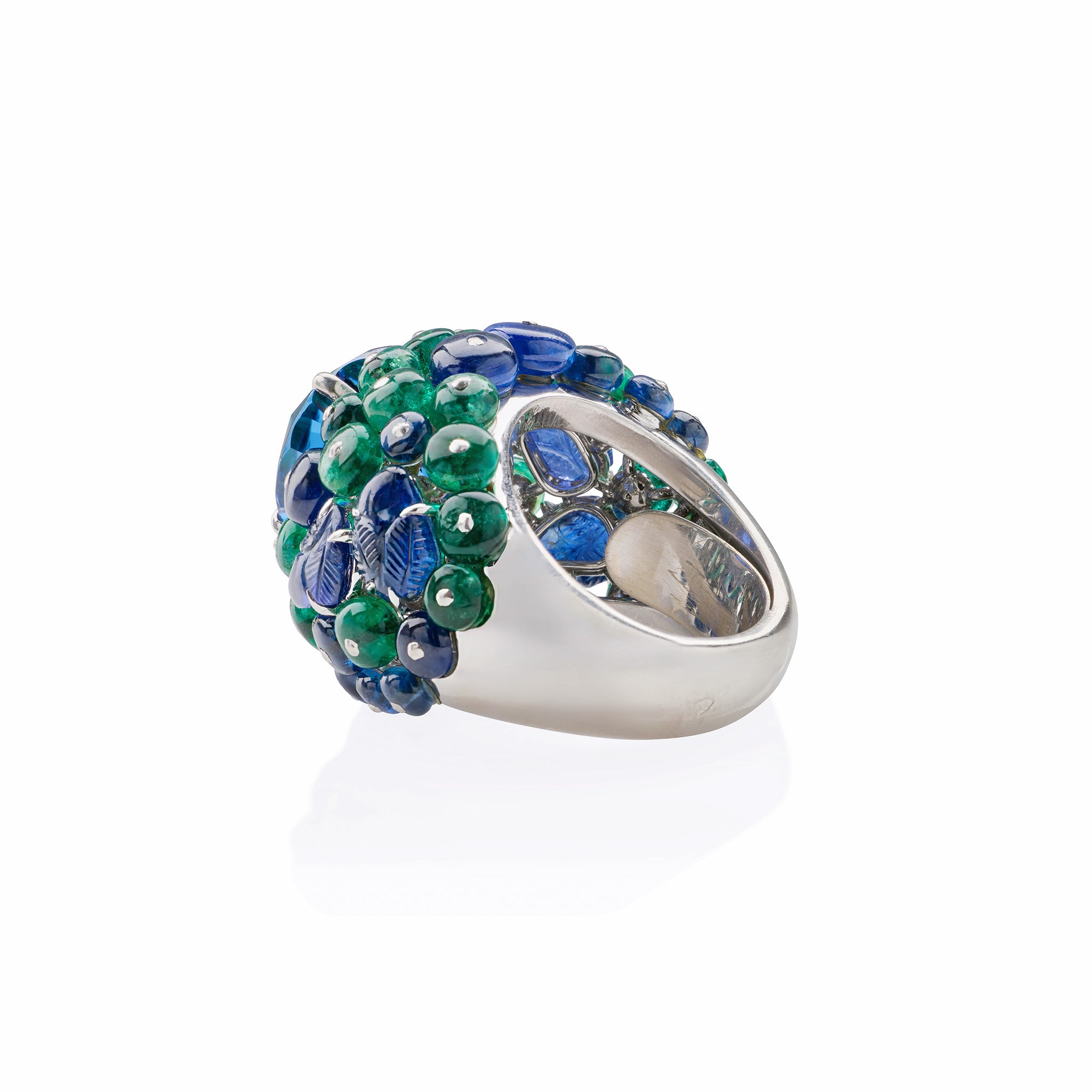 Cartier Paris Ceylon Sapphire & Emerald Boule Ring - 18K Gold Vintage Jewelry for Women, Luxury Statement Cocktail Ring for Parties, Weddings & Special Occasions