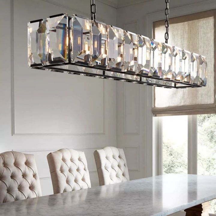 Aubrey Crystal Rectangular Chandelier - 74 Inch Modern Luxury Ceiling Light Fixture for Dining Room, Living Room & Bedroom
