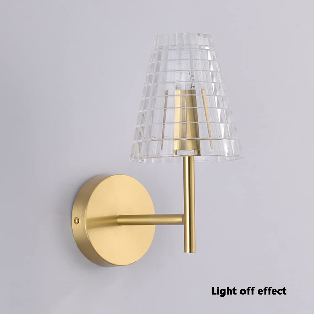 Modern Industrial Brass Wall Sconce Light - Single Head Glass Lampshade with E14 Base for Bedroom, Living Room, Kitchen, Hallway & Hotel Decor | Perfect for Ambient Lighting and Space-Saving Illumination