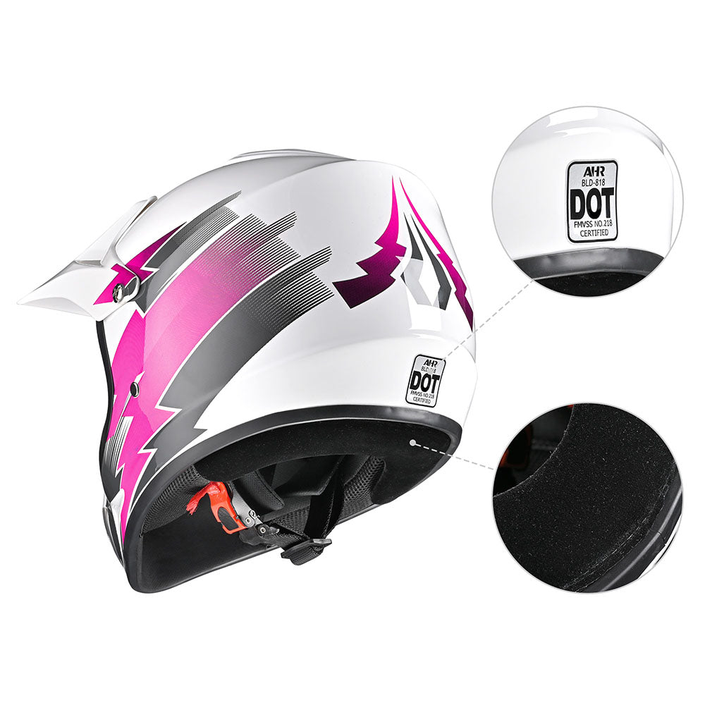 TheLAShop H VEN12 Youth Dirt Bike Helmet - DOT Approved, Lightweight & Ventilated - Perfect for Kids Motocross, ATV Riding & Off-Road Adventures (Pink)