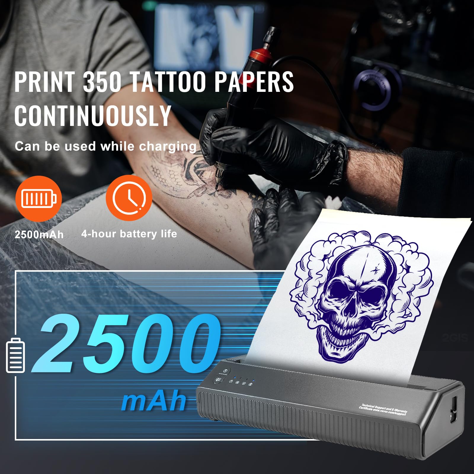 VEVOR Wireless Bluetooth Tattoo Stencil Printer Machine with 10 Transfer Papers - Compatible with iOS, Android, iPad & PC - Portable Tattoo Transfer Kit with Storage Bag - Perfect for Tattoo Artists, Studios & DIY Tattoo Enthusiasts