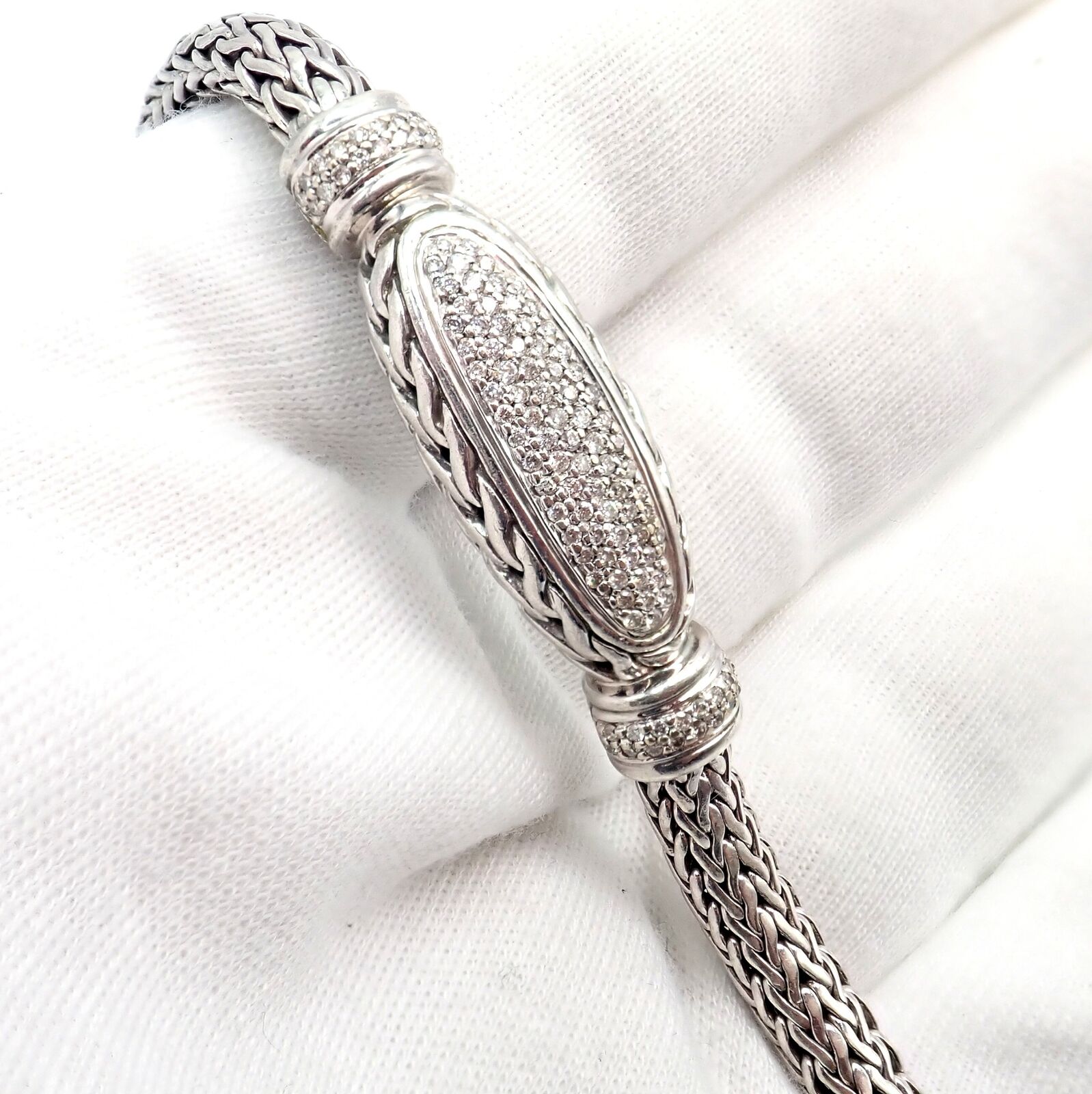 Authentic John Hardy Sterling Silver 18k Gold Plated 1 Carat Diamond Bracelet for Women - Size M - Perfect for Weddings, Anniversaries & Special Occasions