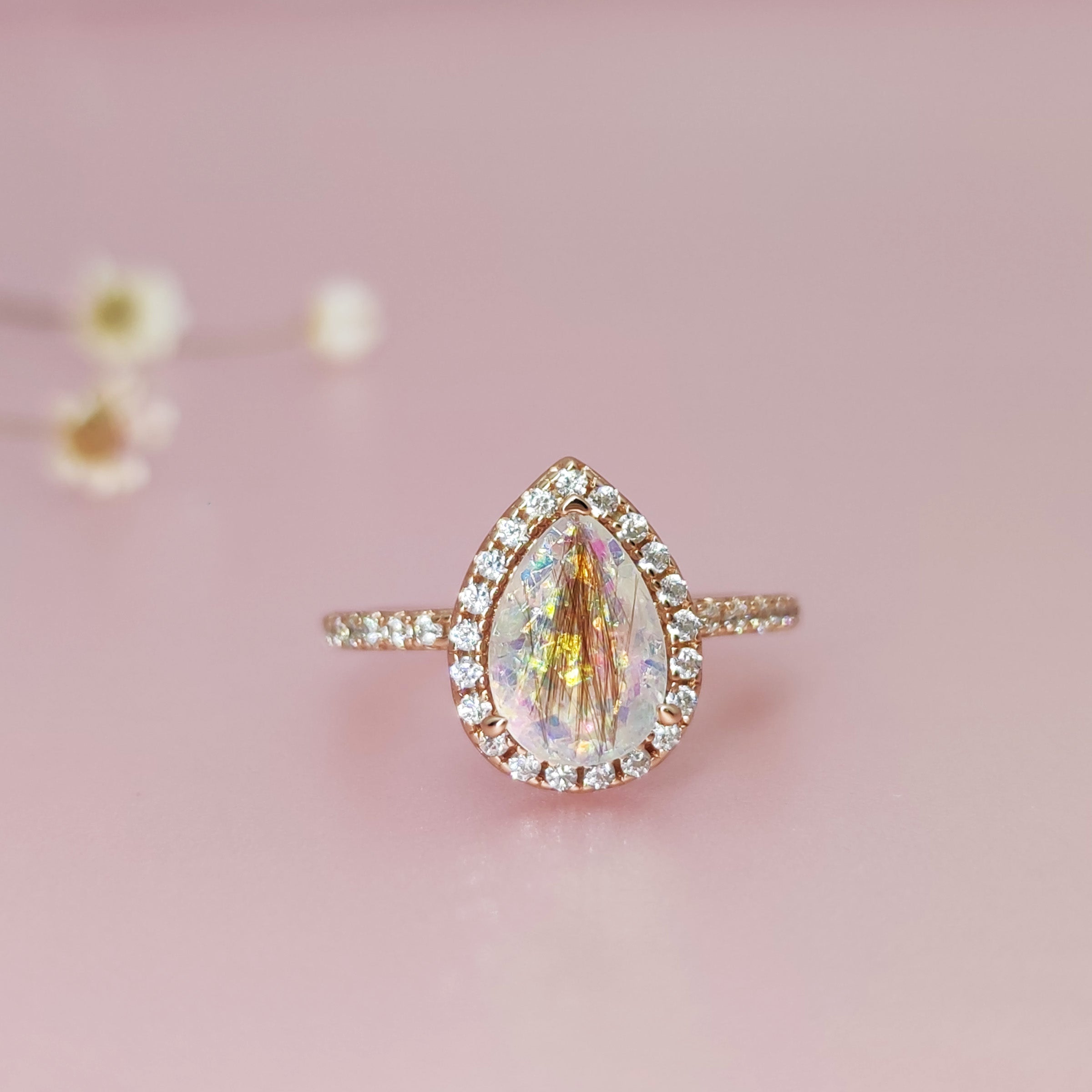 Solid Gold Teardrop Pet Hair & Fur Halo Ring - Elegant Jewelry for Pet Lovers, Perfect for Memorial Keepsakes & Special Occasions